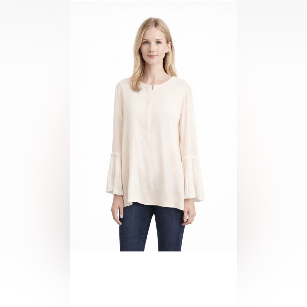 Lafayette 148 New York 100% Silk Pleated Shelia Bell Sleeve Blouse Size XL NWT